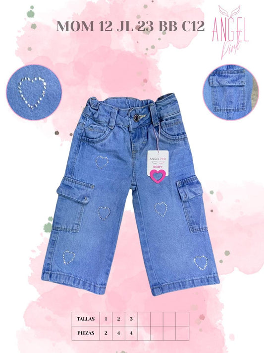 Pantalón Cargo Bebé Corazones de Pedrería MOM 12 JL 23 BB C12