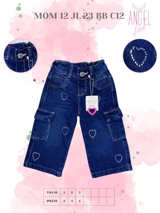 Pantalón Cargo Bebé Corazones de Pedrería MOM 12 JL 23 BB C12