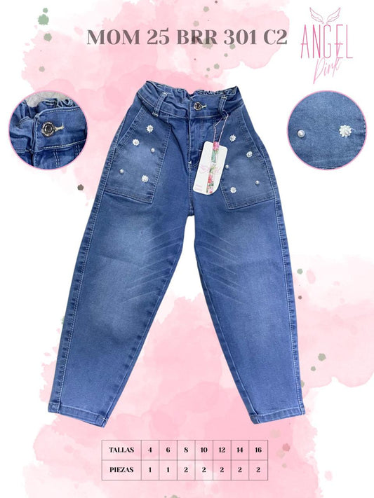 Jean Mom Fit Niña Perlas y Flores MOM 25 BRR 301 C2