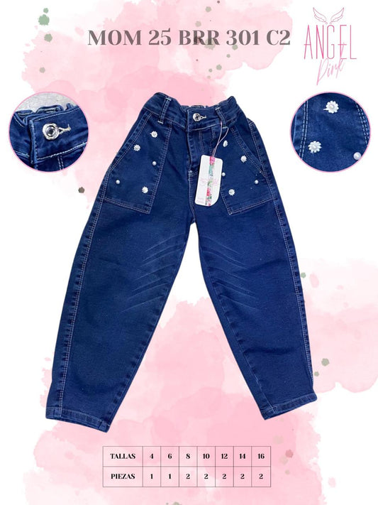 Jean Mom Fit Niña Perlas y Flores MOM 25 BRR 301 C2
